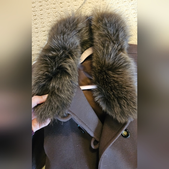Vintage 60's Cashmere & wool brown women's winter real fur collared coat - Picture 11 of 14